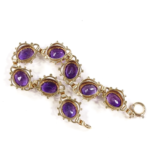 532 - A 14ct gold amethyst bracelet, pierced panel settings, bracelet length 17.5cm, 16.7g