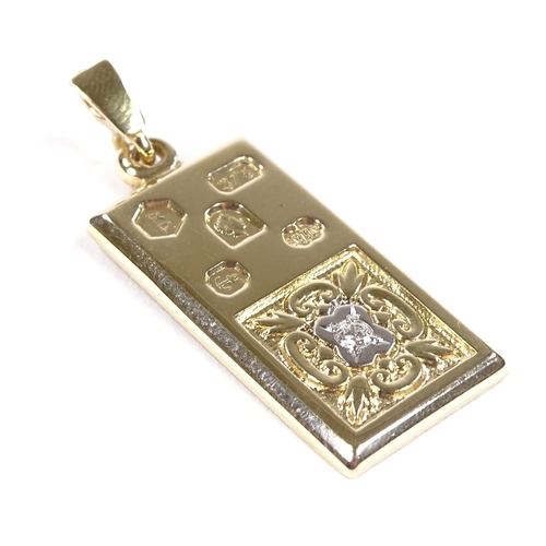 534 - A Westminster Mint limited edition 1/4 ounce 9ct gold ingot pendant, with diamond set Tudor rose dec... 