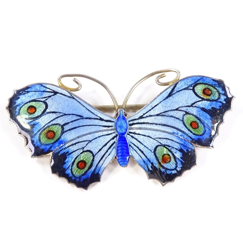 536 - An Art Nouveau sterling silver and enamel butterfly brooch, maker's marks J A and S, registration no... 