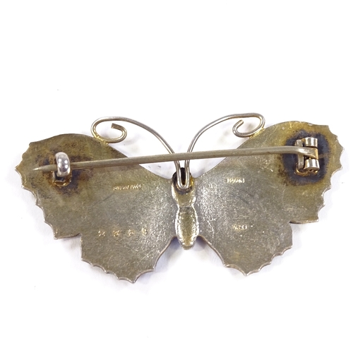 536 - An Art Nouveau sterling silver and enamel butterfly brooch, maker's marks J A and S, registration no... 