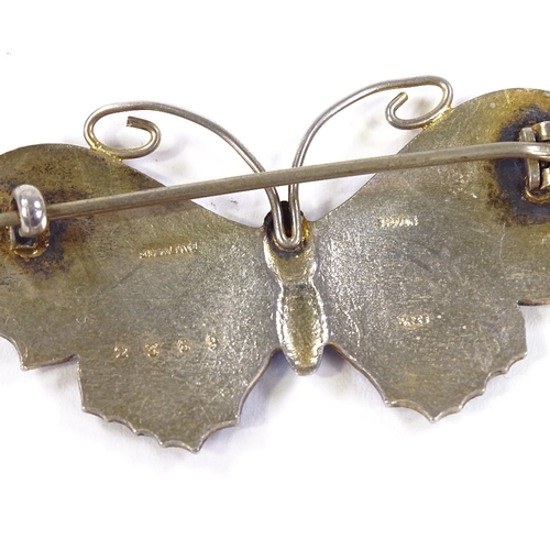 536 - An Art Nouveau sterling silver and enamel butterfly brooch, maker's marks J A and S, registration no... 