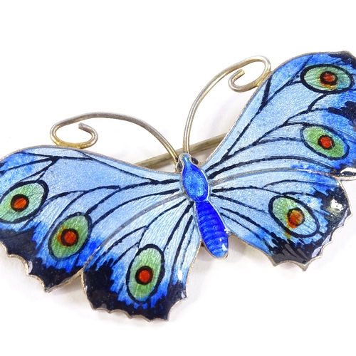 536 - An Art Nouveau sterling silver and enamel butterfly brooch, maker's marks J A and S, registration no... 