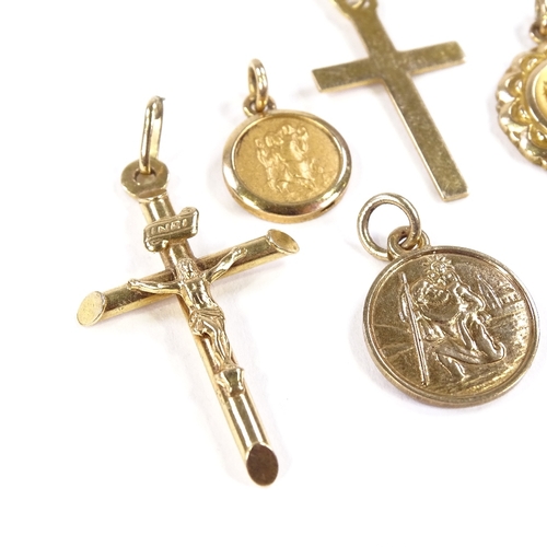 558 - Various 9ct gold St Christopher pendants and crosses, including 1 by Georg Jensen, largest cross hei... 