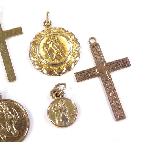 558 - Various 9ct gold St Christopher pendants and crosses, including 1 by Georg Jensen, largest cross hei... 