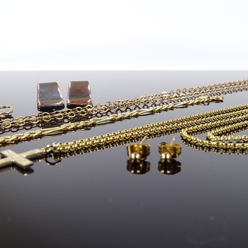 576 - WITHDRAWN Various 9ct gold jewellery, including figaro bracelet and crucifix pendant necklace, 12.5g... 