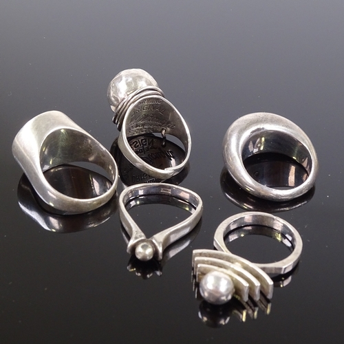 582 - 5 silver modernist design abstract rings, including Francisco Rebajes domed ring etc, 50.2g total (5... 