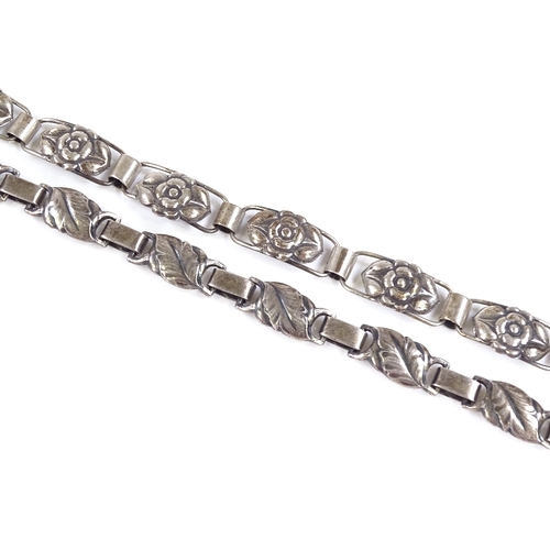 588 - A Henry Roland Danish silver floral panel bracelet, maker's marks H.Ro, 830 S standard, bracelet len... 