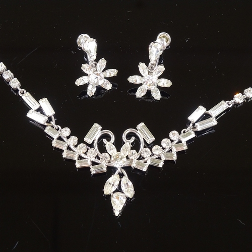 590 - A Vintage Carl-Art sterling silver and stone set demi parure, comprising collar necklace and pair of... 