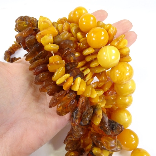 607 - 3 single strand amber necklaces, including butterscotch polished bead necklace, largest bead diamete... 