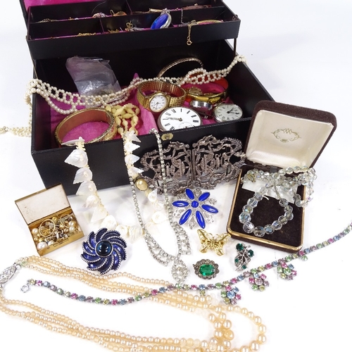 608 - Various Victorian and later jewellery, including 9ct gold Rotary watch, silver nurse's buckle, pocke... 