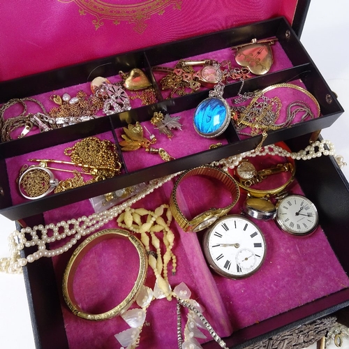 608 - Various Victorian and later jewellery, including 9ct gold Rotary watch, silver nurse's buckle, pocke... 