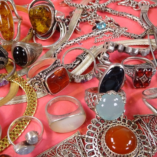 609 - Various silver stone set jewellery, including Mexican, Eastern and Scandinavian