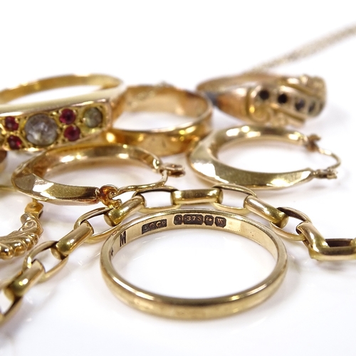 611 - Various gold jewellery, including 15ct stone set ring, 9ct wedding band ring, locket, etc, 17.4g tot... 