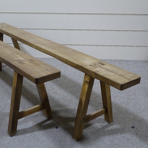 309 - A pair of 19th century beech tressle benches, length 6'6