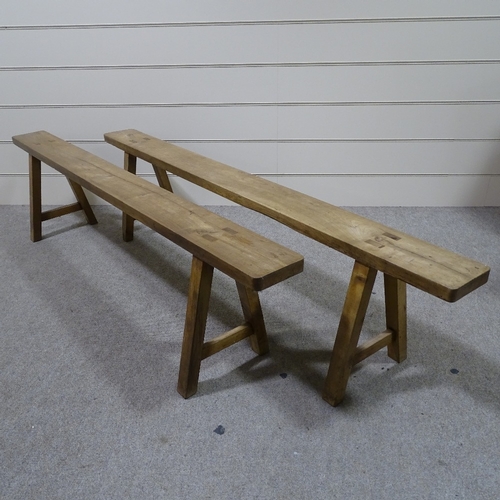 309 - A pair of 19th century beech tressle benches, length 6'6