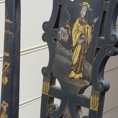 317 - A pair of Chinese Chippendale style carved gilded and lacquered hall chairs