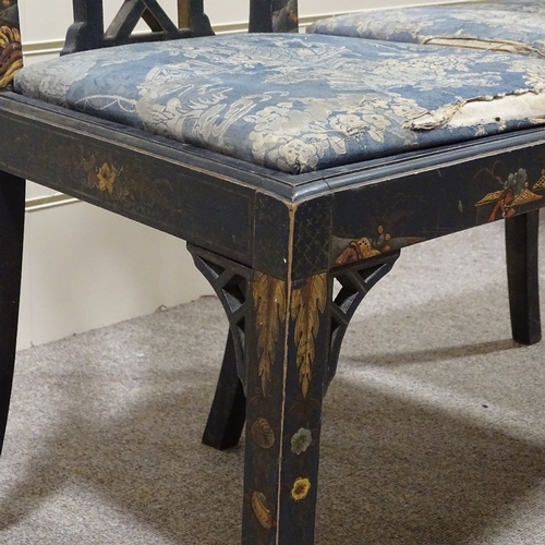 317 - A pair of Chinese Chippendale style carved gilded and lacquered hall chairs