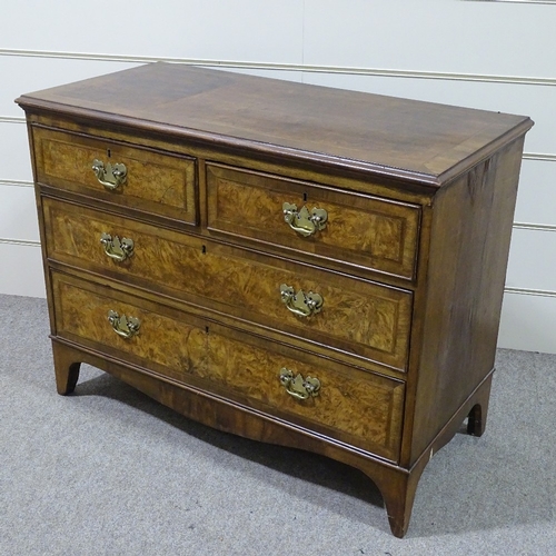 322 - A 19th century burr-walnut chest of 2 long and 2 short drawers, with feather-banded inlay, width 3'6... 