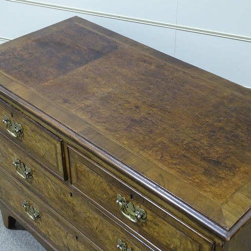 322 - A 19th century burr-walnut chest of 2 long and 2 short drawers, with feather-banded inlay, width 3'6... 