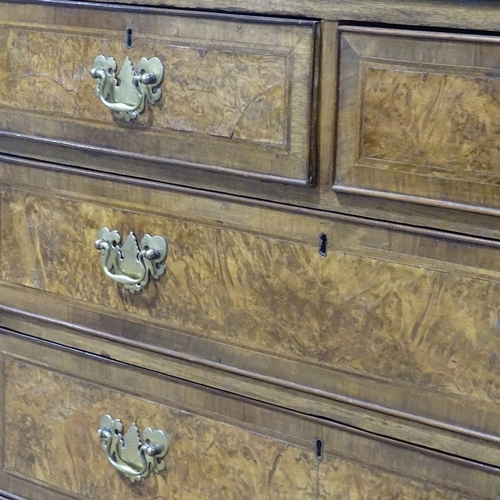 322 - A 19th century burr-walnut chest of 2 long and 2 short drawers, with feather-banded inlay, width 3'6... 