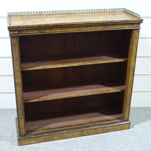 327 - A 19th century burr-walnut open bookcase, with ormolu gallery and mounts, width 3'6