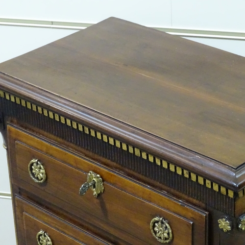 328 - A small 19th century mahogany chest of 3 drawers on stand, with parcel gilt fluted corner columns, w... 