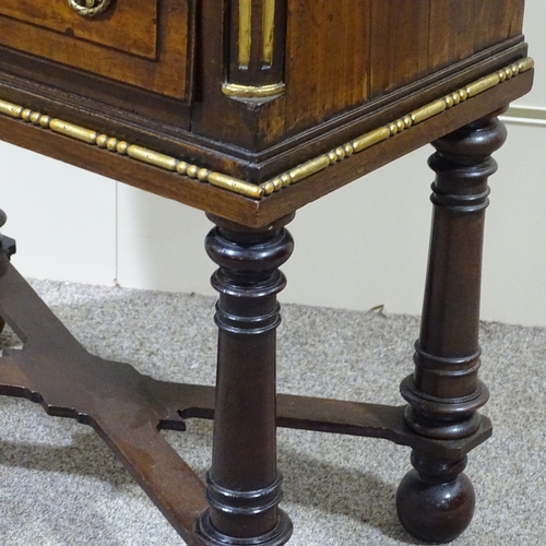 328 - A small 19th century mahogany chest of 3 drawers on stand, with parcel gilt fluted corner columns, w... 