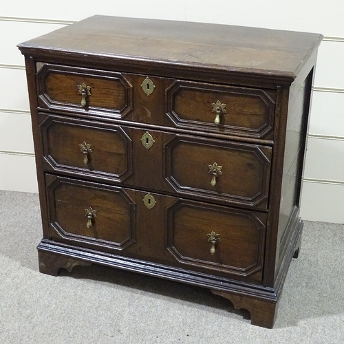 331 - An 18th century oak chest of 3 long drawers, with moulded fielded drawer fronts, width 2'10