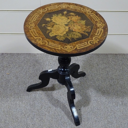 332 - A 19th century Tunbridge Ware occasional table, with micro-mosaic floral decorated top, on carved eb... 