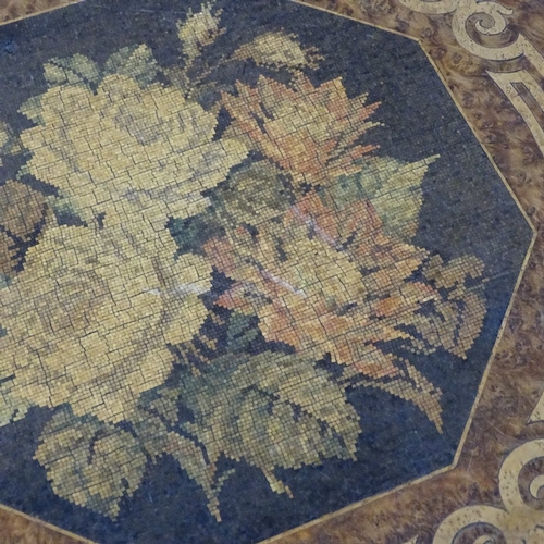 332 - A 19th century Tunbridge Ware occasional table, with micro-mosaic floral decorated top, on carved eb... 