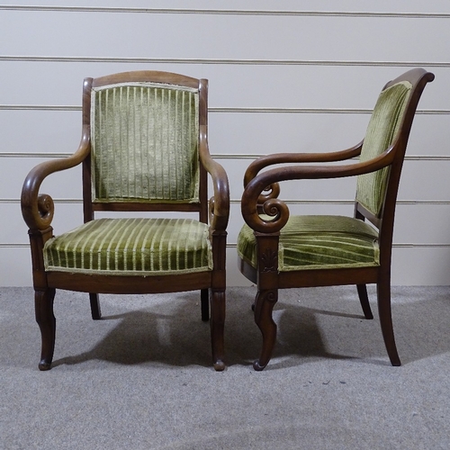 340 - A pair of 19th century French Empire style mahogany elbow chairs