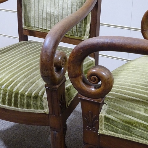 340 - A pair of 19th century French Empire style mahogany elbow chairs