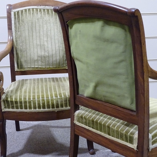 340 - A pair of 19th century French Empire style mahogany elbow chairs