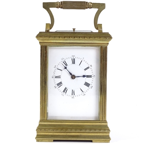 435 - A French brass-cased carriage clock, with repeat movement striking on a gong, case height 14.5cm