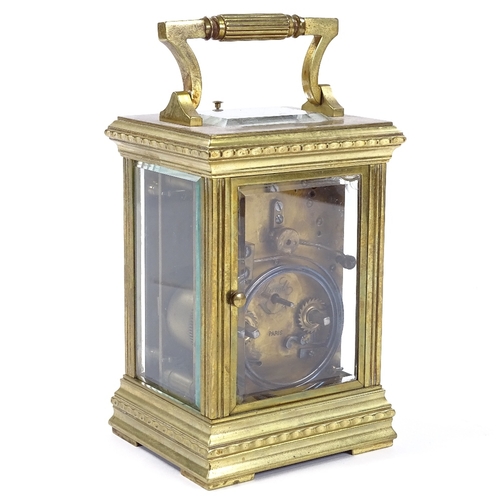 435 - A French brass-cased carriage clock, with repeat movement striking on a gong, case height 14.5cm