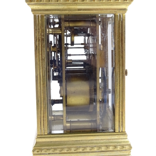 435 - A French brass-cased carriage clock, with repeat movement striking on a gong, case height 14.5cm