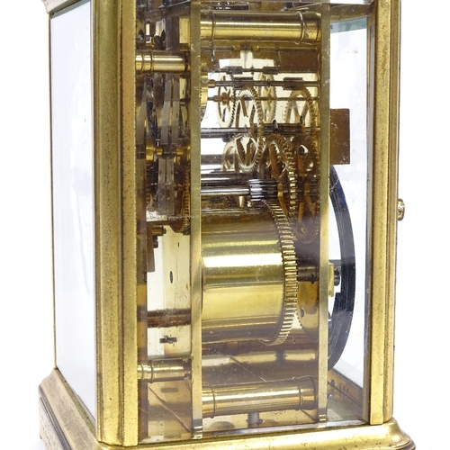 436 - 19th century French brass-cased carriage clock, with engraved silvered dial and 8-day movement strik... 