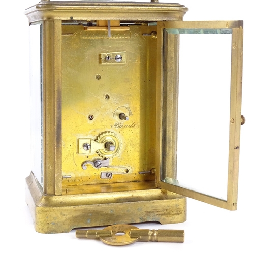 437 - French brass-cased carriage clock, with 8-day movement, case height 12cm