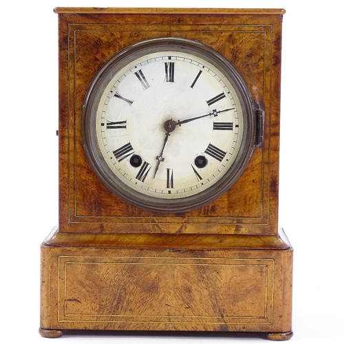 438 - A Victorian pollard oak-cased 8-day mantel clock, by Winterhalder and Hofmeier, with inlaid brass st... 