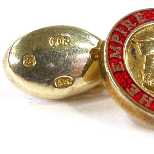 553 - A pair of silver-gilt red enamel Most Excellent Order of the British Empire cufflinks, maker's marks... 