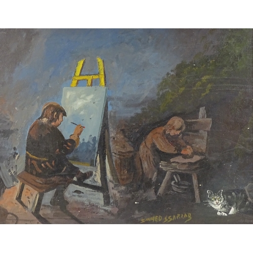 1228 - Dennis Barrass (born 1942), oil on canvas, artist at work, signed, 16