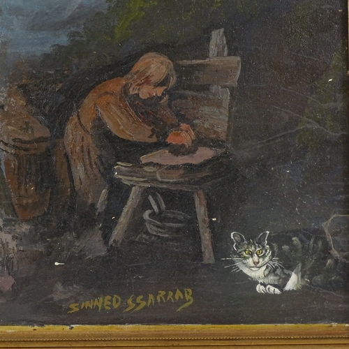 1228 - Dennis Barrass (born 1942), oil on canvas, artist at work, signed, 16