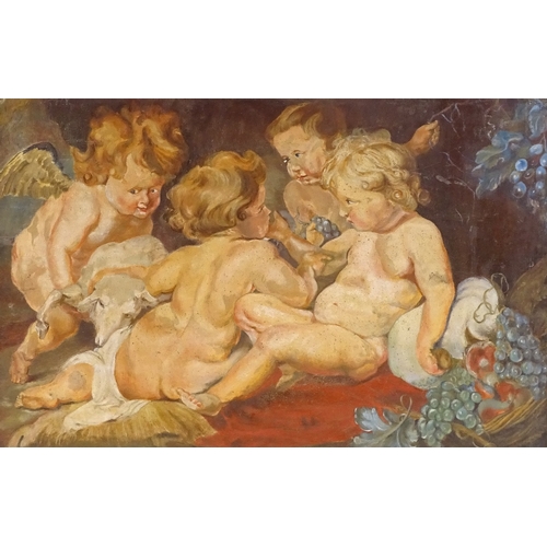 1234 - Early 20th century French School, oil on board, cherubs, unsigned, 13