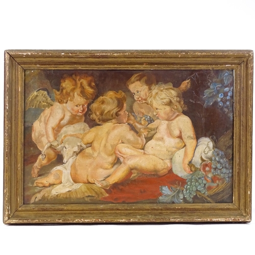 1234 - Early 20th century French School, oil on board, cherubs, unsigned, 13