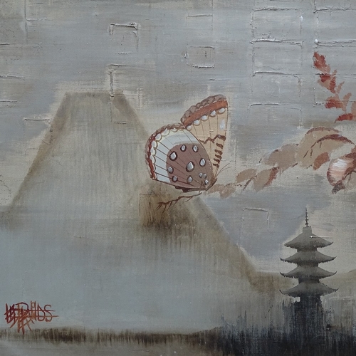 1238 - Mid-20th century Chinese School, oil on canvas, butterflies in a landscape, signed, 36