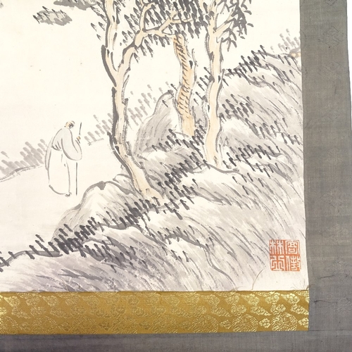 1239 - Chinese School, watercolour scroll painting with text inscription, width 22