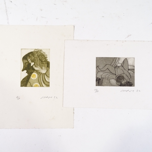 1241 - Roland Jarvis, 2 small etchings, erotic and surrealist compositions, signed in pencil, 1982, sheet s... 