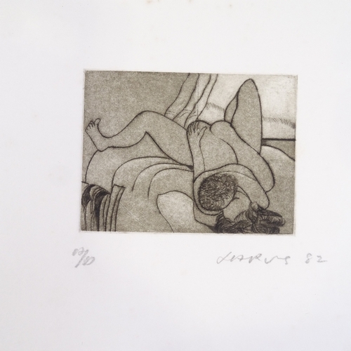 1241 - Roland Jarvis, 2 small etchings, erotic and surrealist compositions, signed in pencil, 1982, sheet s... 