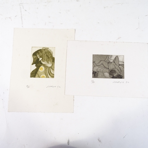 1241 - Roland Jarvis, 2 small etchings, erotic and surrealist compositions, signed in pencil, 1982, sheet s... 