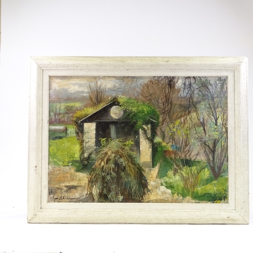 1243 - Olga Lehmann (1912 - 2001), oil on canvas, farm buildings, signed, 20